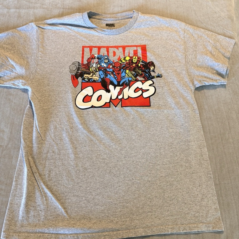 Marvel Comics T Shirt Adult Large Gray Spider Man Iron Man Avengers Graphic - Picture 1 of 4
